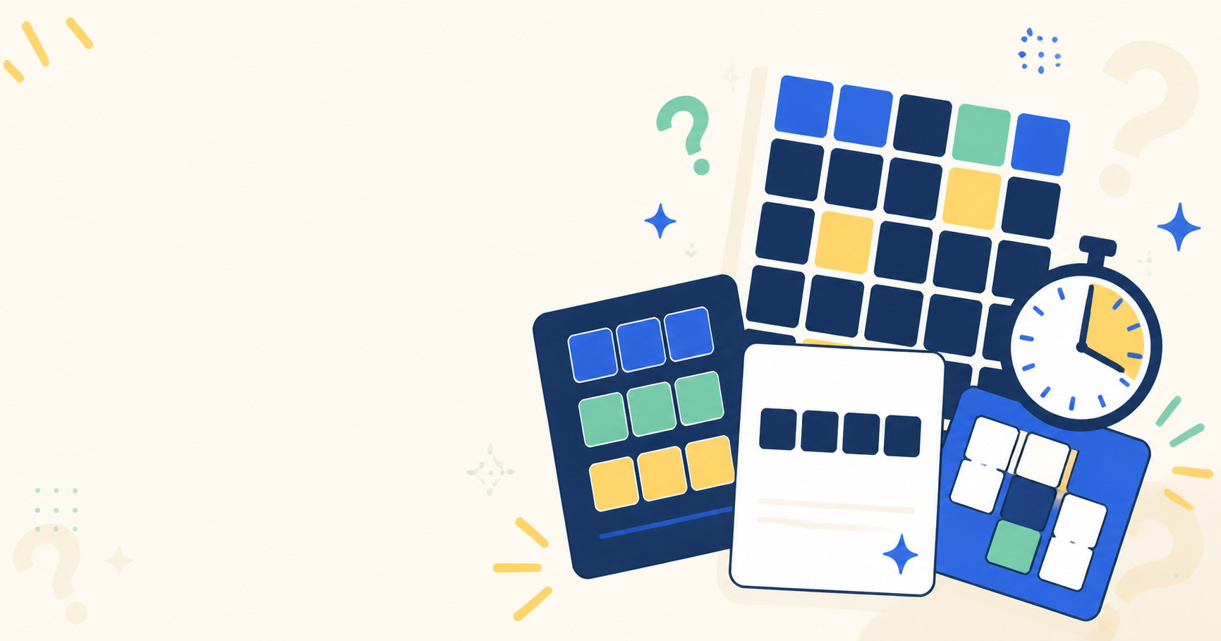 Colorful word puzzle tiles and a timer from QuickRiddle